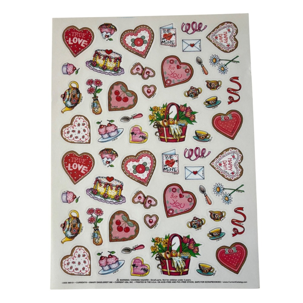 Vintage Mary Engelbreit ME Stickers Valentine‎ Hearts Cookies Tea Party Sticker